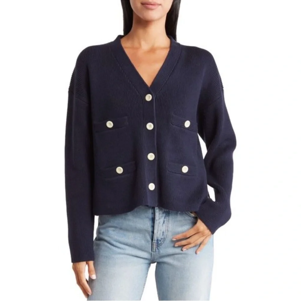 Alex Mill XS Jo Ribbed Cardigan Sweater Navy 100% Cotton VGUC